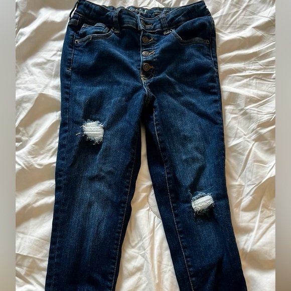 Cat & Jack 14 girls skinny jeans buttons distressed ripped - Picture 3 of 9